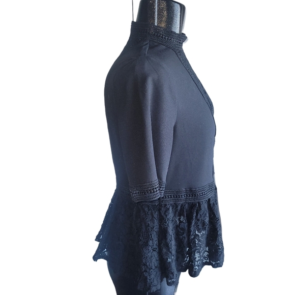 Zara Black Lace Detailed Short Sleeve Top with Peplum Hemline S - Picture 4 of 7